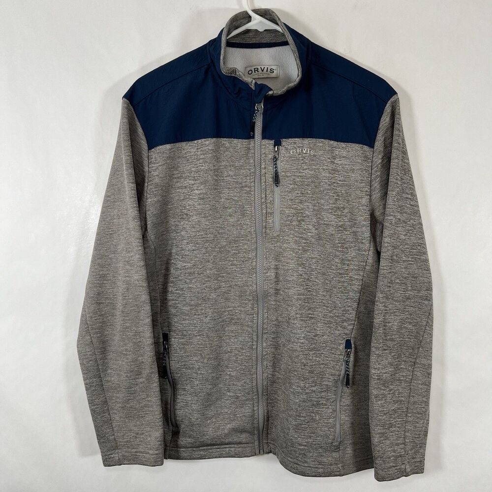 ORVIS Bonded Mesh Full Zip Fleece Jacket Mens Medium Gray Blue Nylon Shoulders